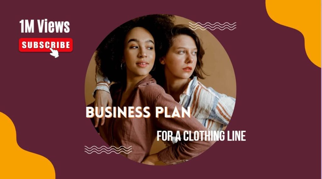 Business Plan for a clothing line, 1M views, two girls posing inside a circle and maroon background.
